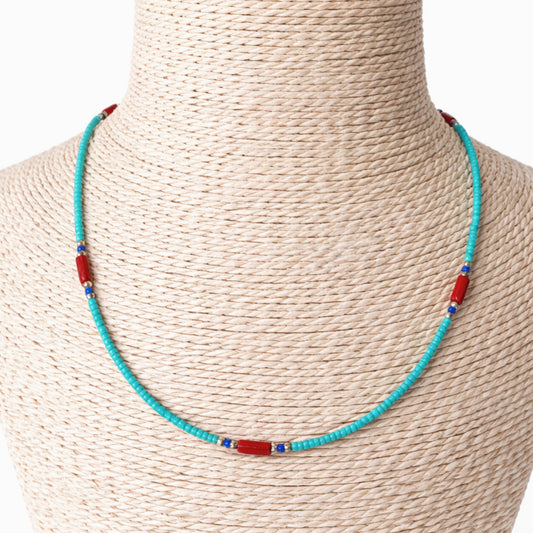Collier népalais fin - Turquoise & coralite (42 cm)