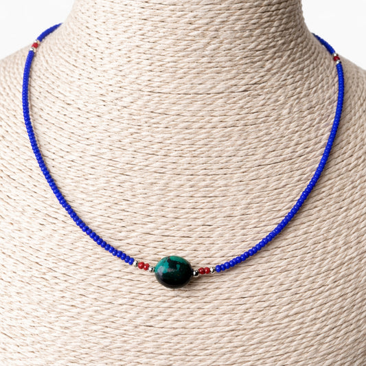 Collier népalais fin - Lapis & turquoise (42 cm)