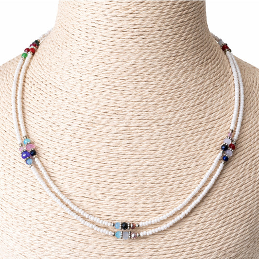 Collier double népalais fin - Howlite & perles facettées