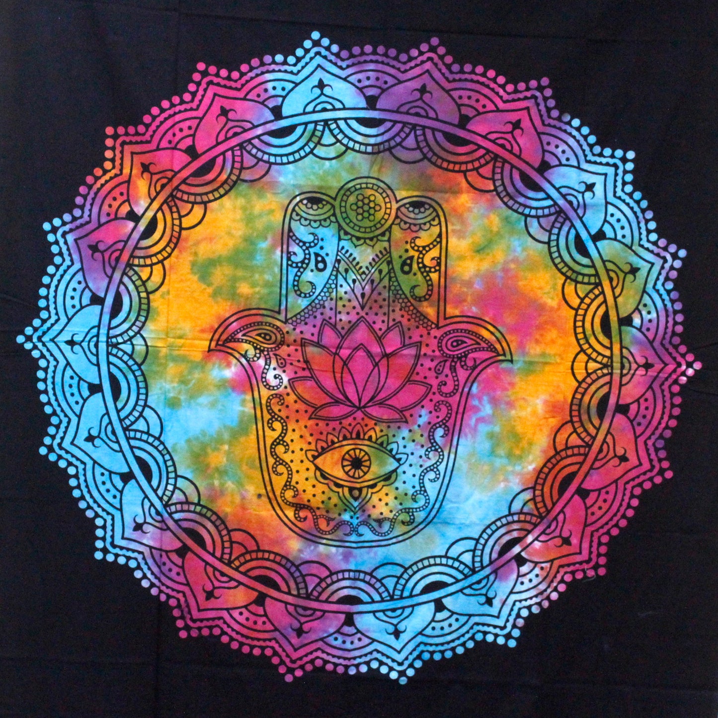 Couvre-lit ou Tenture murale en coton - Khamsa Noir (2 tailles)