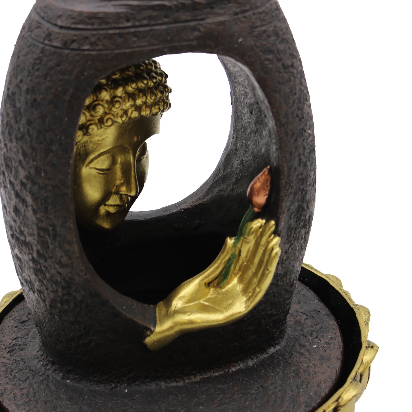 Fontaine de table Feng shui - Bouddha doré & vitarka mudra - 30 cm