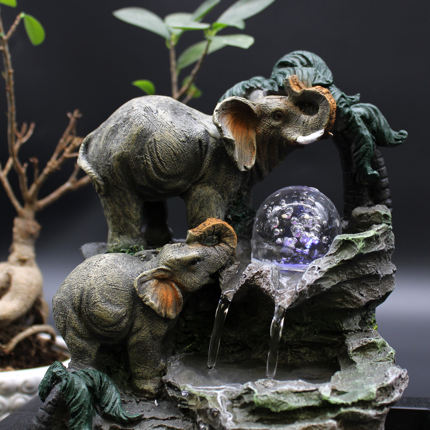 Fontaine de table Feng shui - Famille éléphant - 30 cm