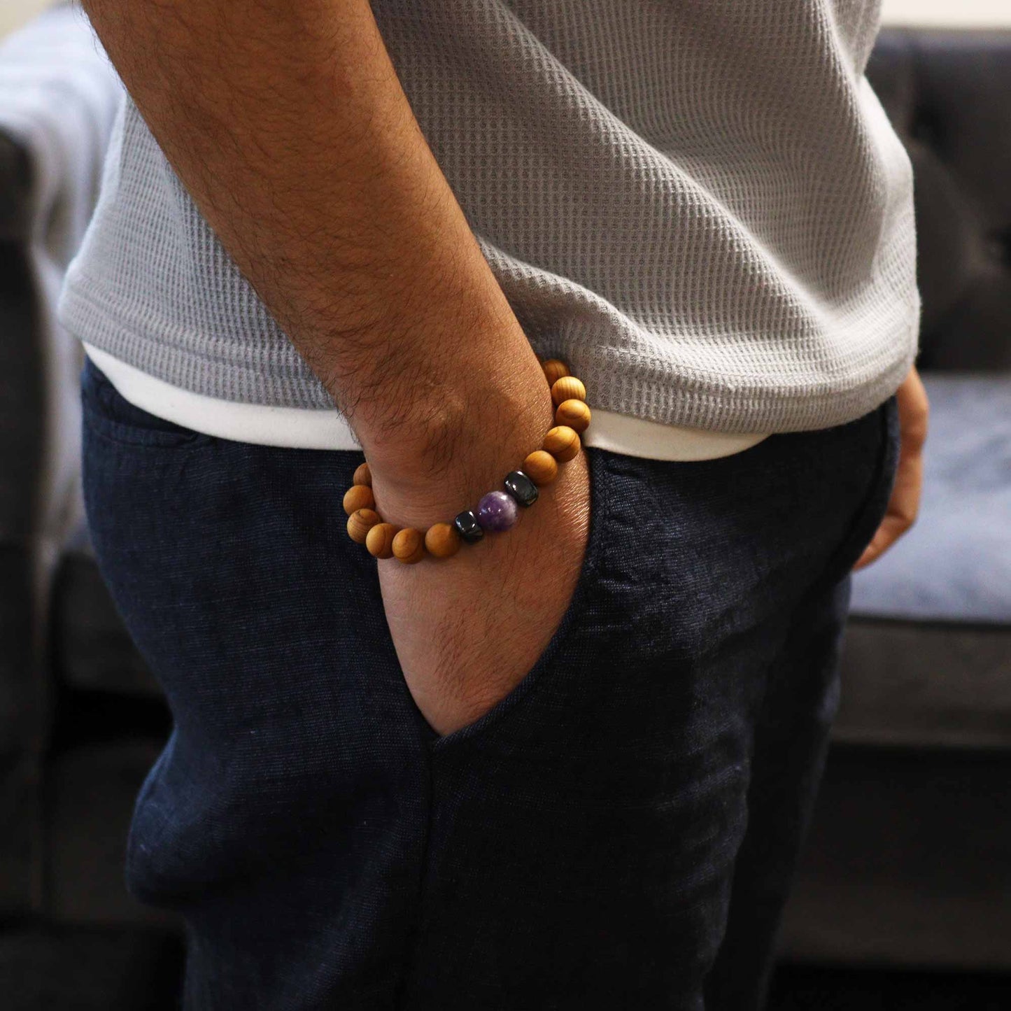Bracelet en Bois de cèdre et Améthyste pour homme