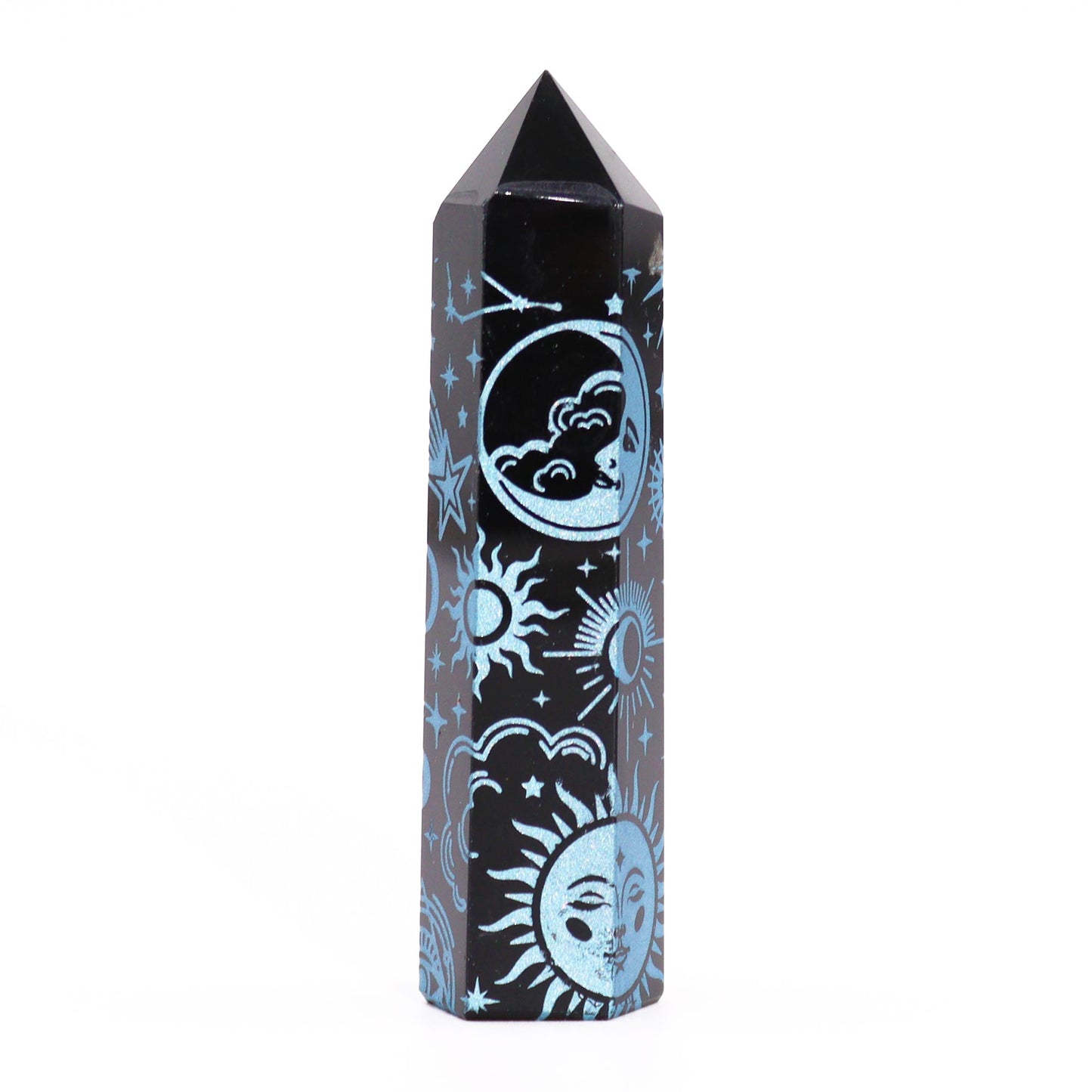 Pointe d'Obsidienne noire - Histoire mystique (environ 60-70 g et 9 cm)