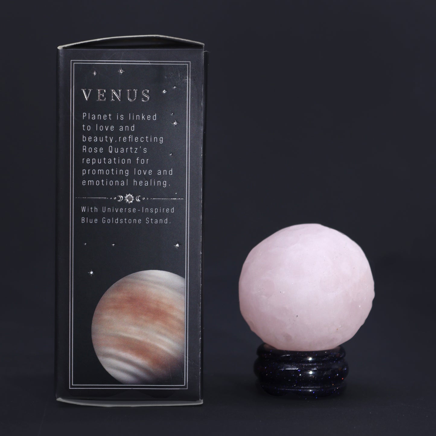 Planète VÉNUS en Quartz rose sur support en pierre - 40 mm