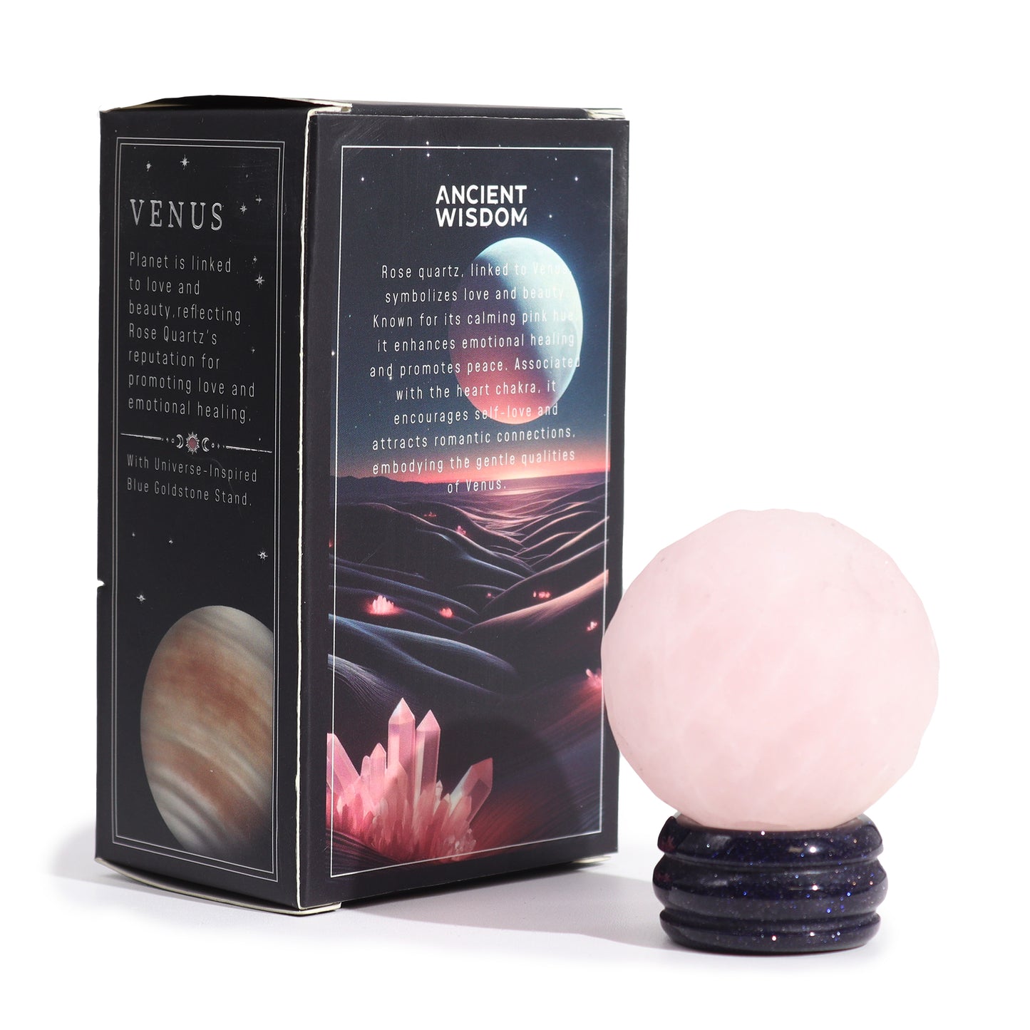 Planète VÉNUS en Quartz rose sur support en pierre - 40 mm