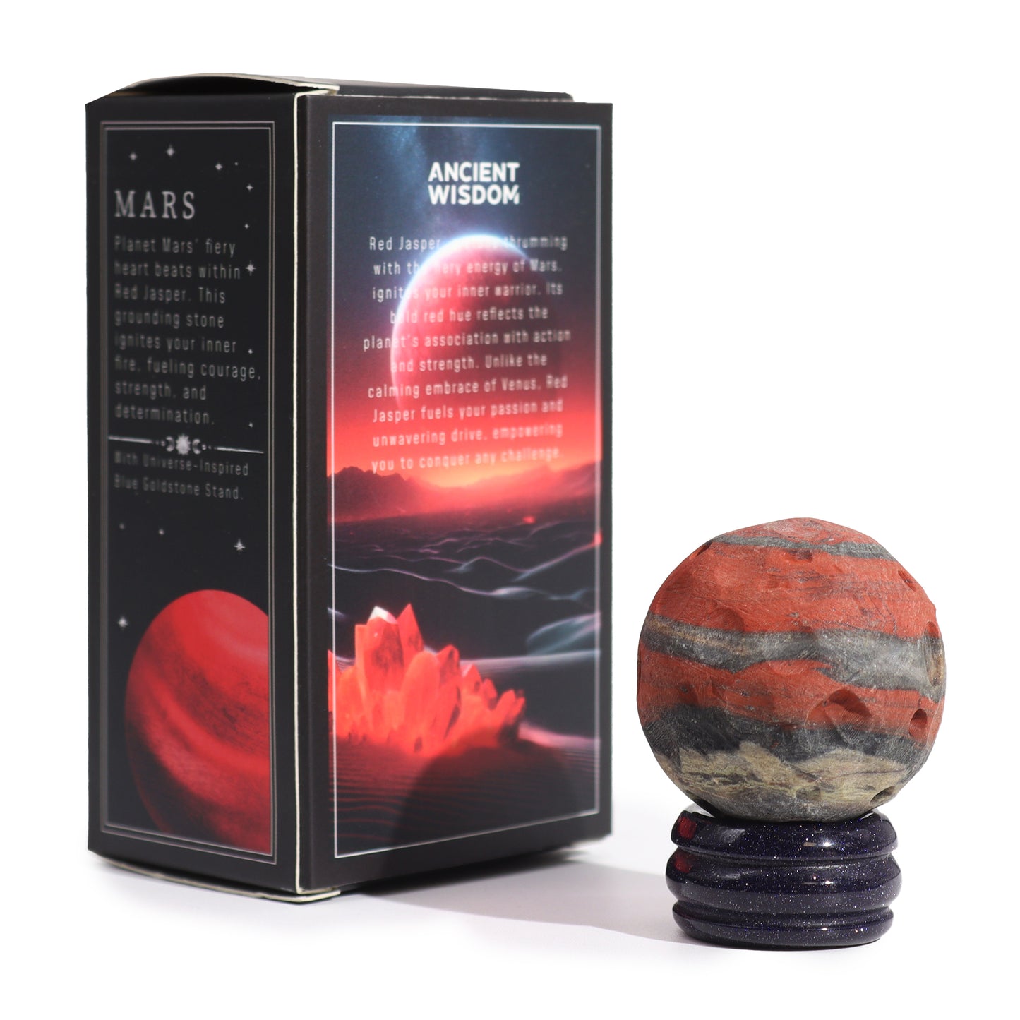 Planète MARS en Jaspe Rouge sur support en pierre - 40 mm