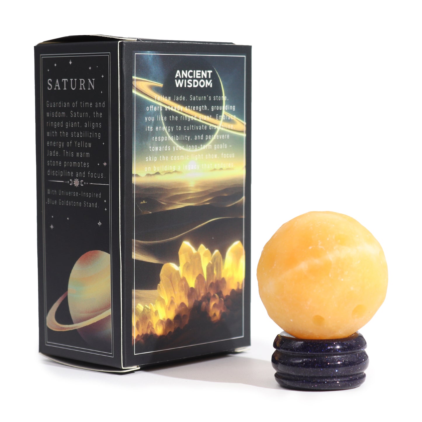 Planète SATURNE en Jade Jaune sur support en pierre - 40 mm