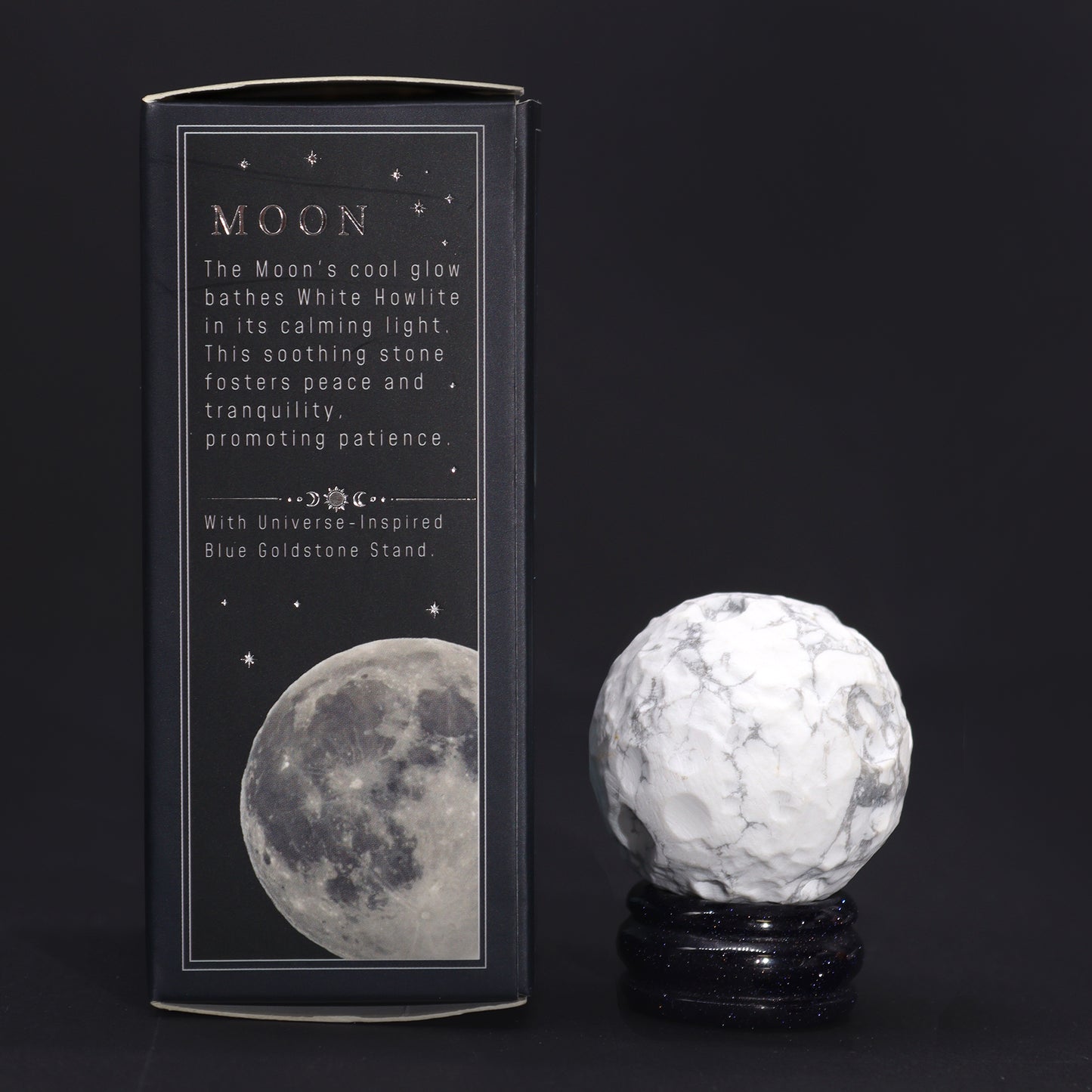 Planète LUNE en Howlite Blanche sur support en pierre - 40 mm