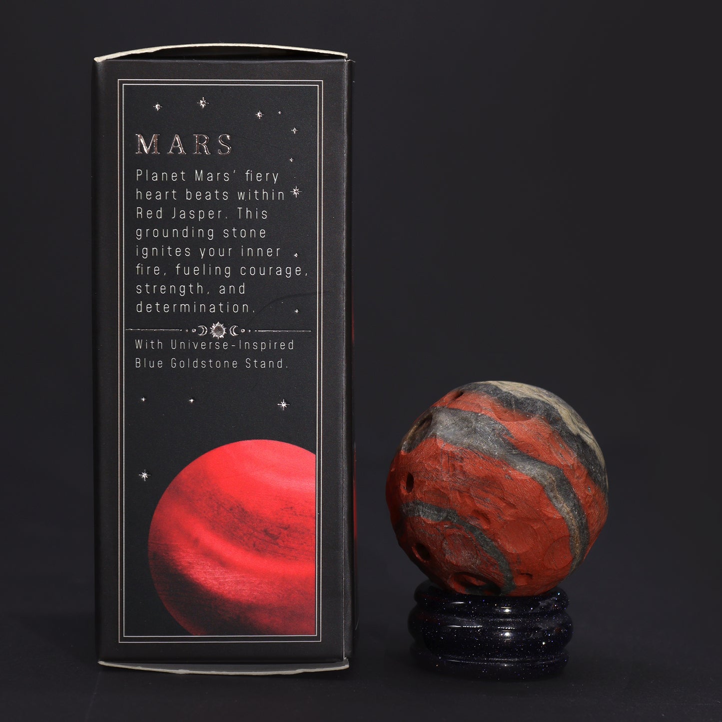 Planète MARS en Jaspe Rouge sur support en pierre - 40 mm