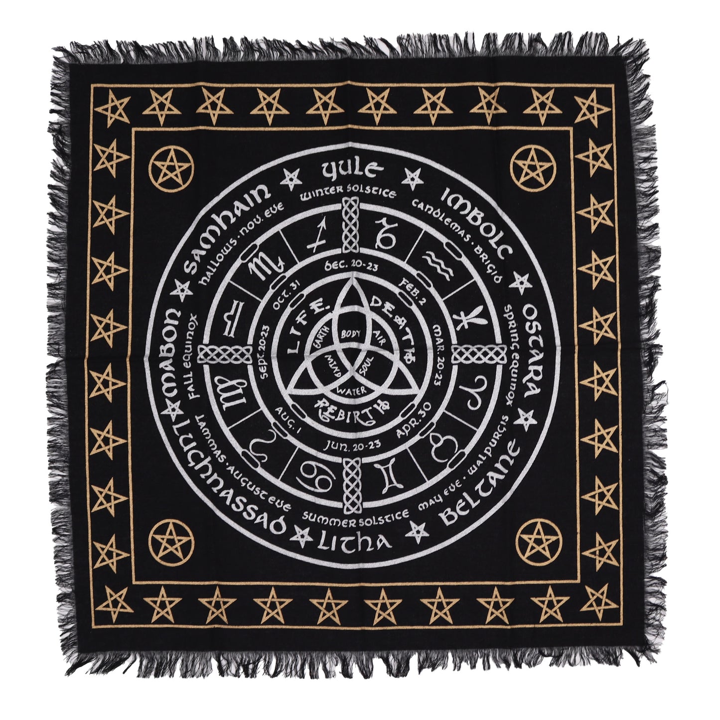 Nappe d'autel ésotérique à franges - Vie, Mort, Renaissance