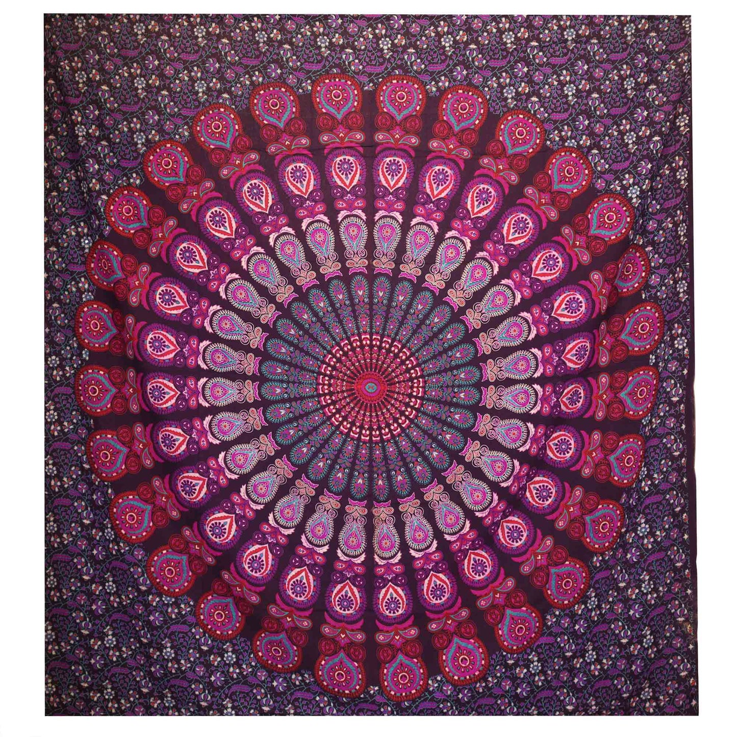 Couvre-lit ou Tenture murale en coton - Mandala de Paon - (200x230 cm)