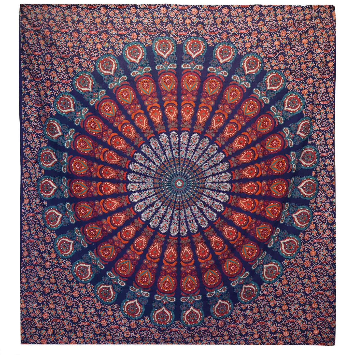 Couvre-lit ou Tenture murale en coton - Mandala de Paon - (200x230 cm)