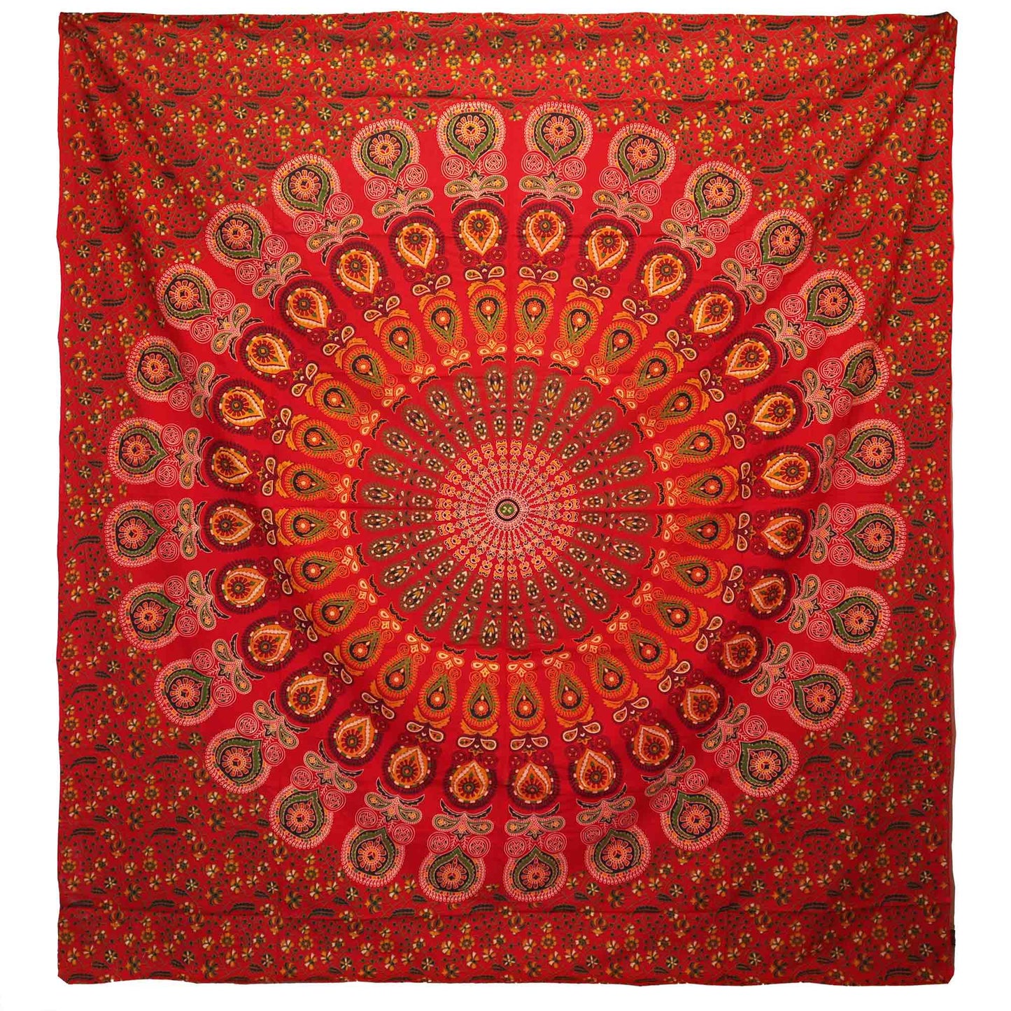 Couvre-lit ou Tenture murale en coton - Mandala de Paon - (200x230 cm)