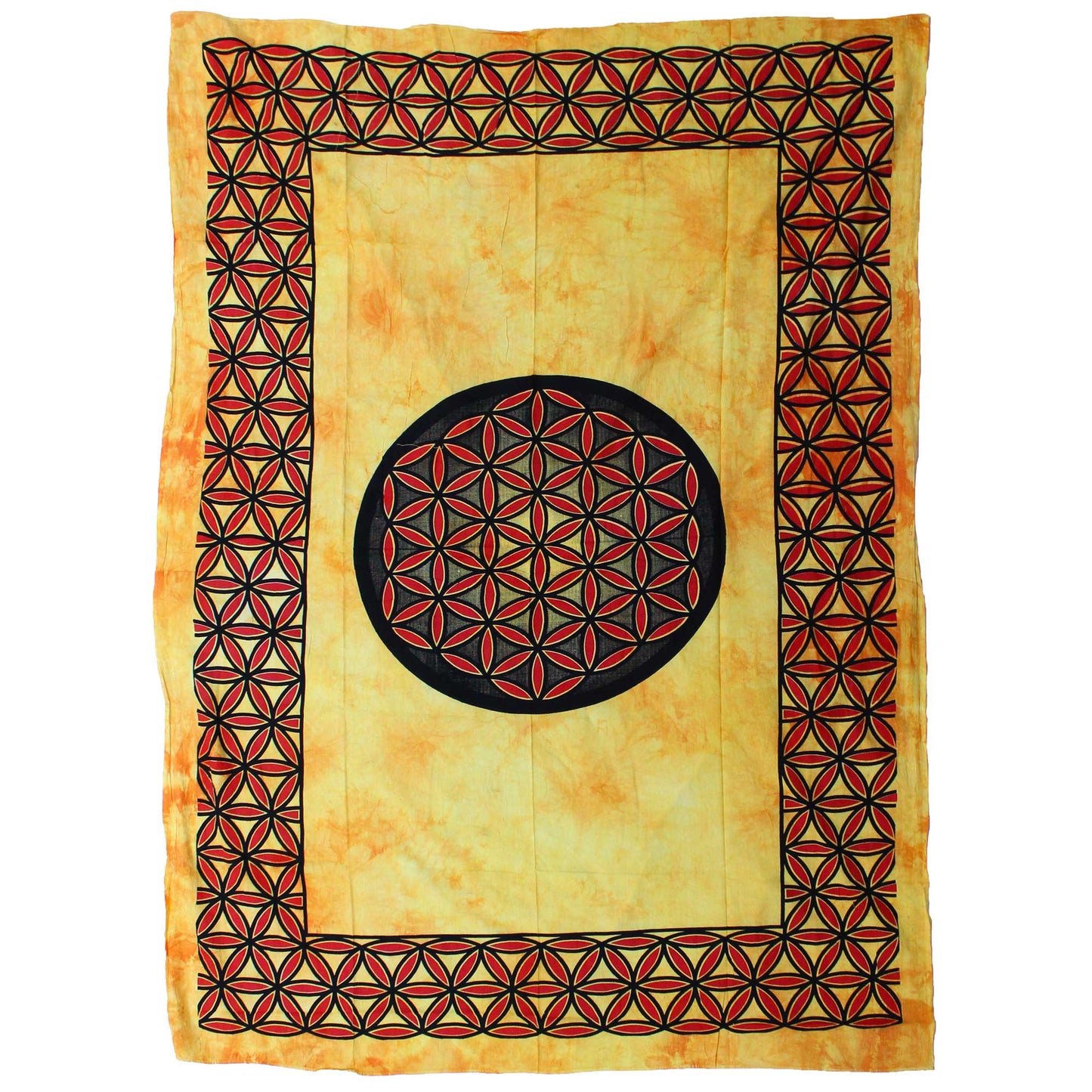 Couvre-lit ou Tenture murale en coton - Fleur de vie - Orange (2 tailles)