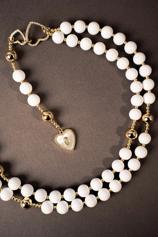 Collier chapelet avec cœur - Blanc