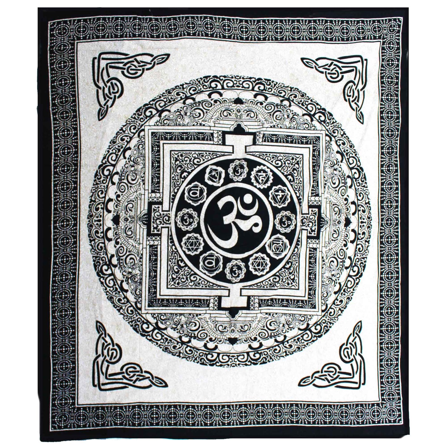 Couvre-lit ou Tenture murale en coton - Mono - OM Mandala (2 tailles)