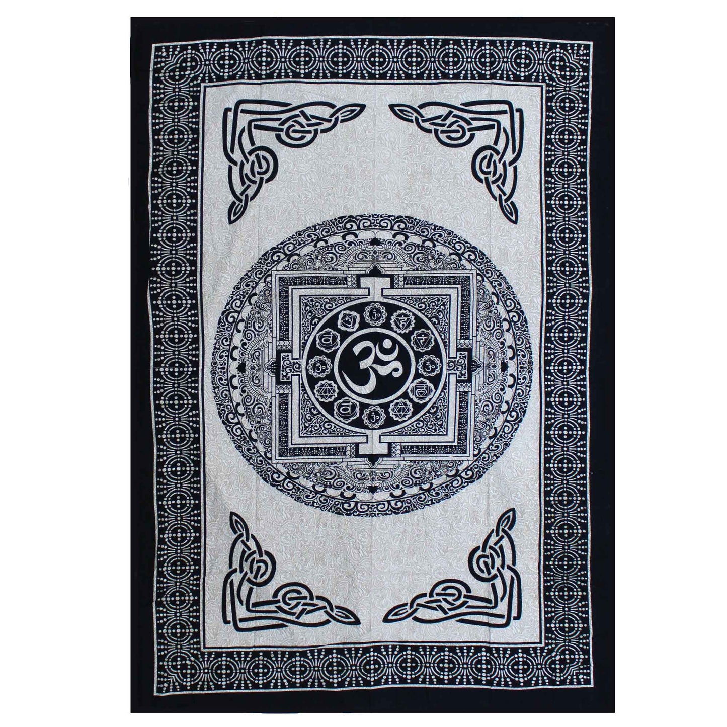 Couvre-lit ou Tenture murale en coton - Mono - OM Mandala (2 tailles)