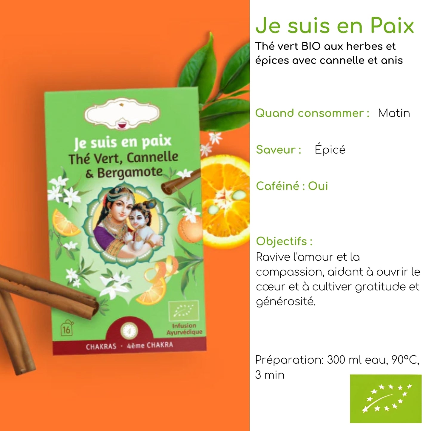 Tisane bio matinale "JE SUIS EN PAIX" - Favorise la joie, la dévotion, l'estime de soi et la reconnaissance - 4e chakra
