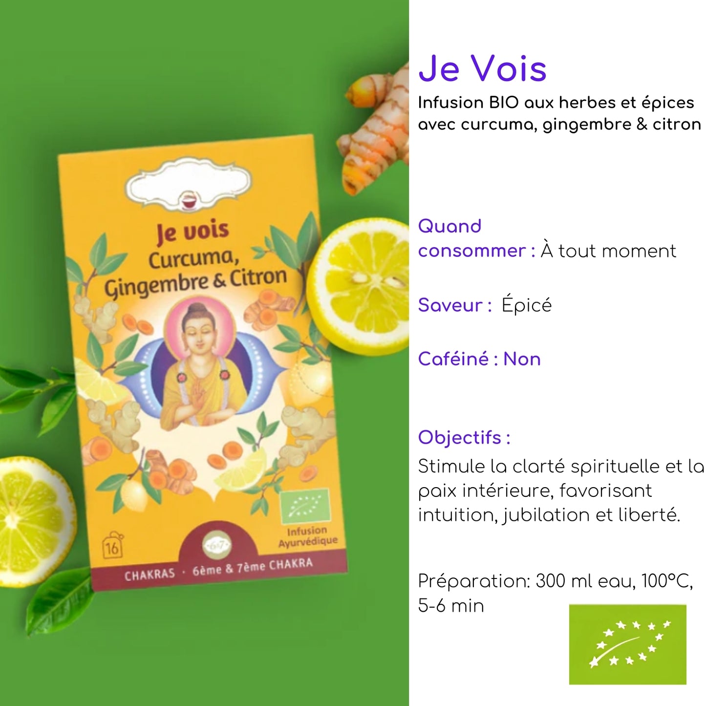 Tisane bio matinale "JE VOIS" - Favorise la clarté spirituelle et la paix intérieure - 7e chakra