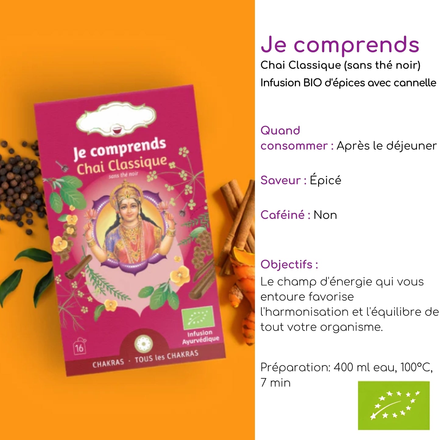 Tisane bio matinale "JE COMPRENDS" - Moment de détente et de stabilité - 5e chakra