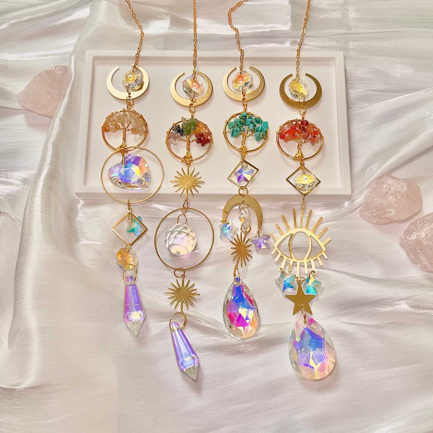 Attrape-soleil Arbre de Vie – Pierres précieuses Chakra – Décoration de fenêtre