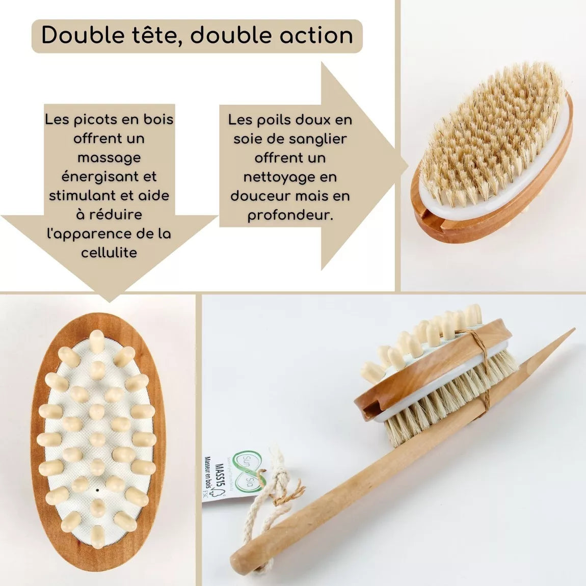 Brosse de bain double usage - Utilisation humide ou à sec