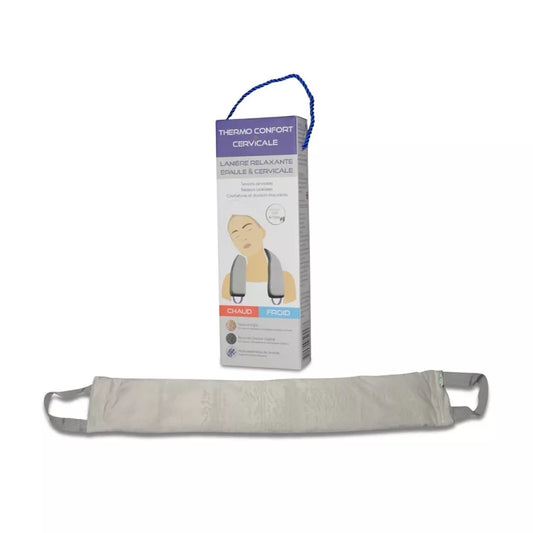 Lanière relaxante cervicale Thermo Confort - Naturel en perles d'argile et charbon végétal - Effet relaxant