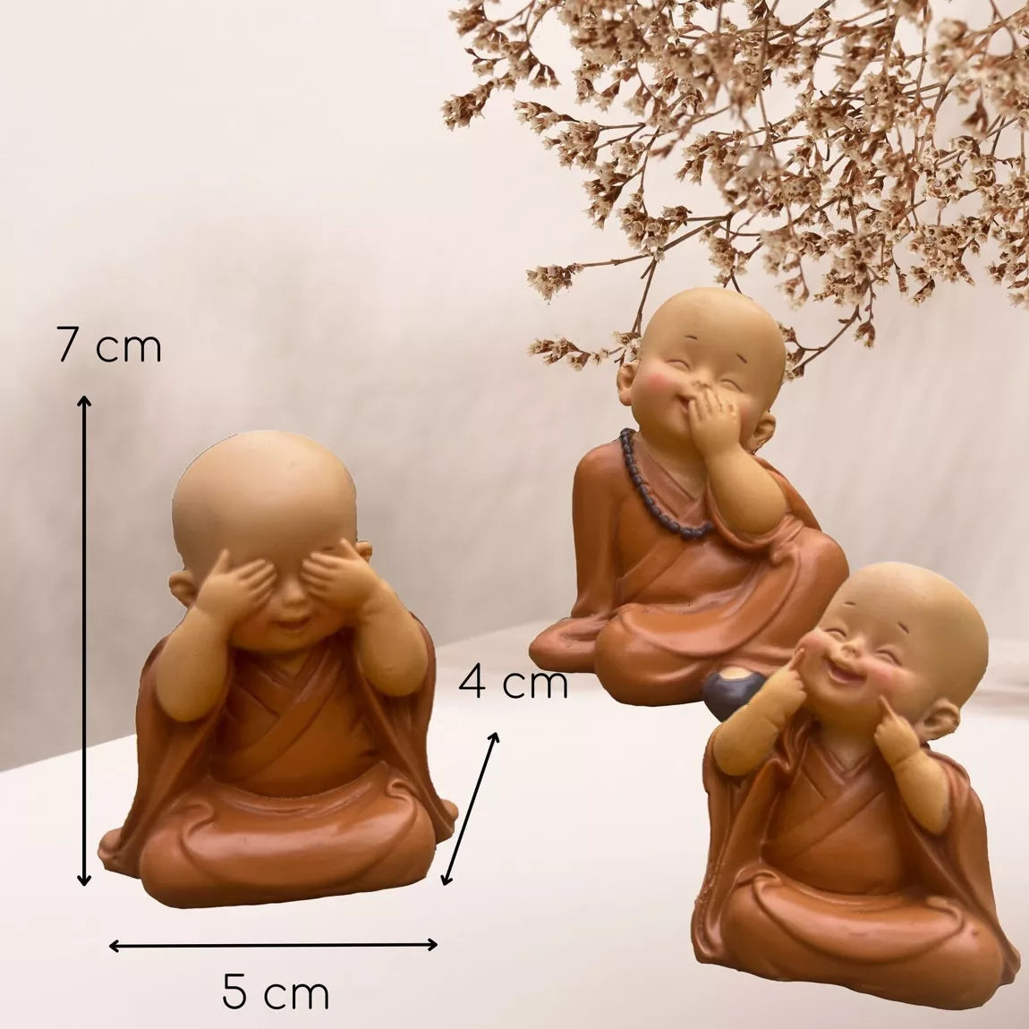 Trio de statuettes de Bonze mythiques (5x4x7 cm)