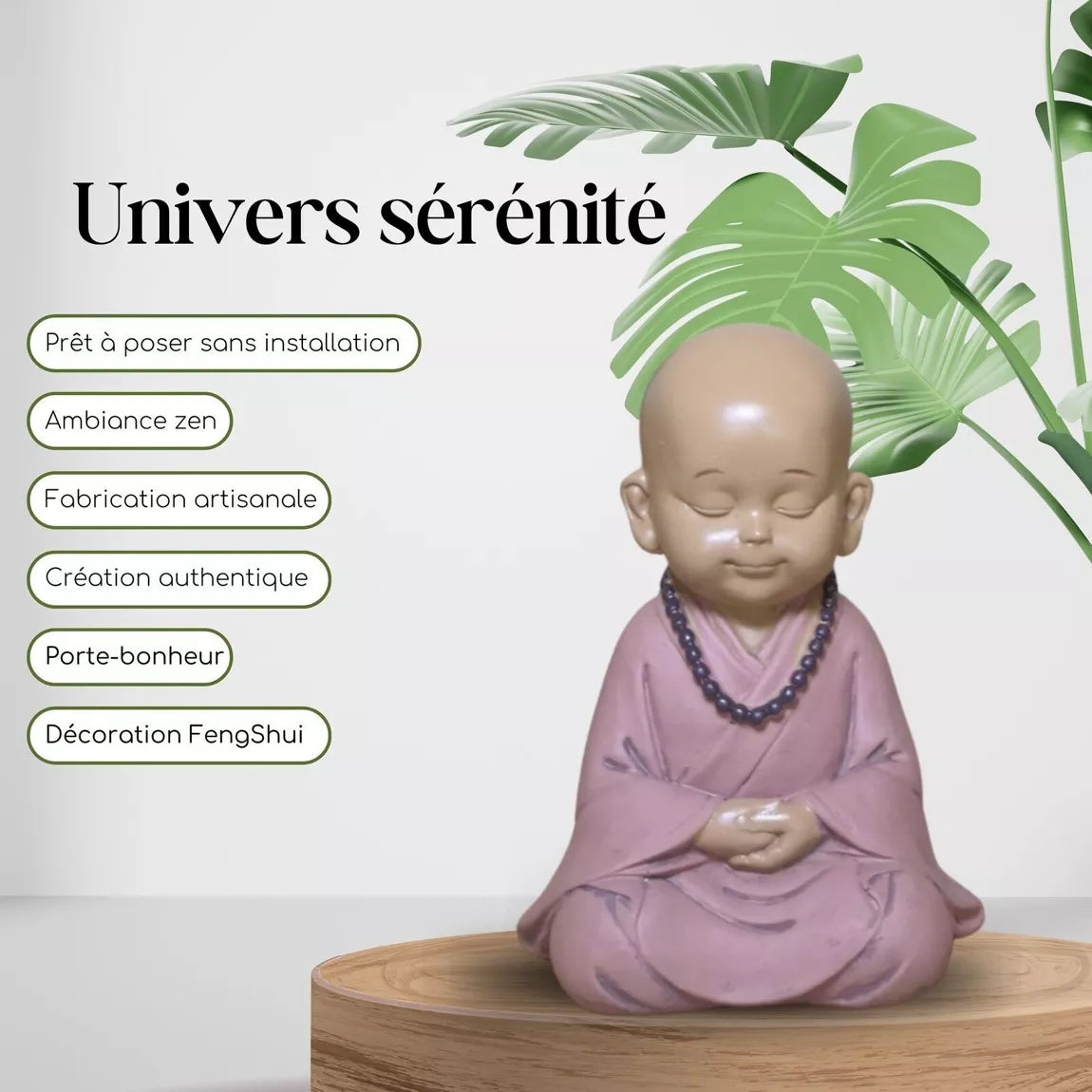 Statuette Bouddha bébé rose en prière (8,4x6,5x10,5 cm)
