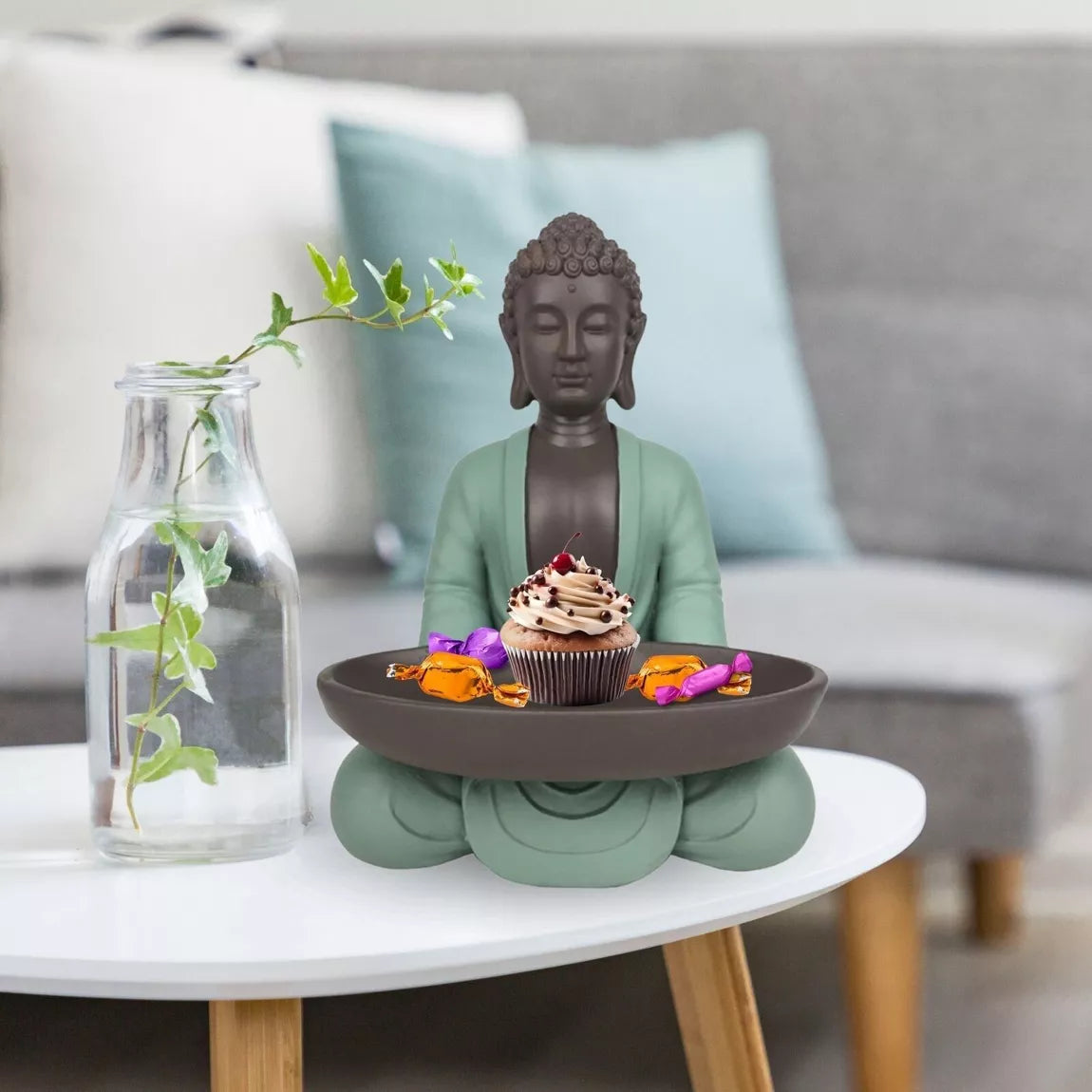 Statue Bodhi avec plat (14x11x18 cm)
