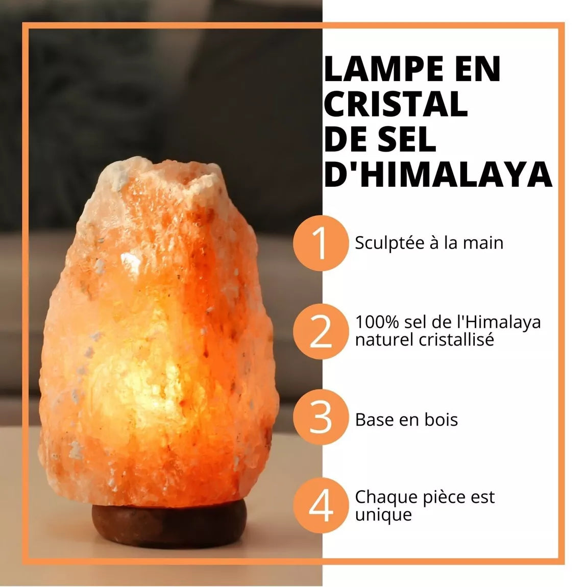 Lampe USB en cristal de sel de l'Himalaya Rock - 12 cm