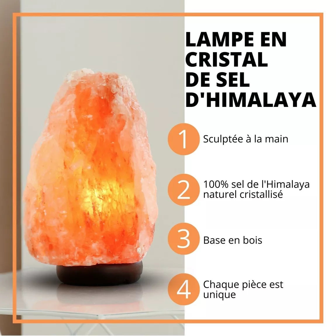 Lampe sel de l'Himalaya sphère sur USB - de 10 à 14 cm x de 17 à 23 cm