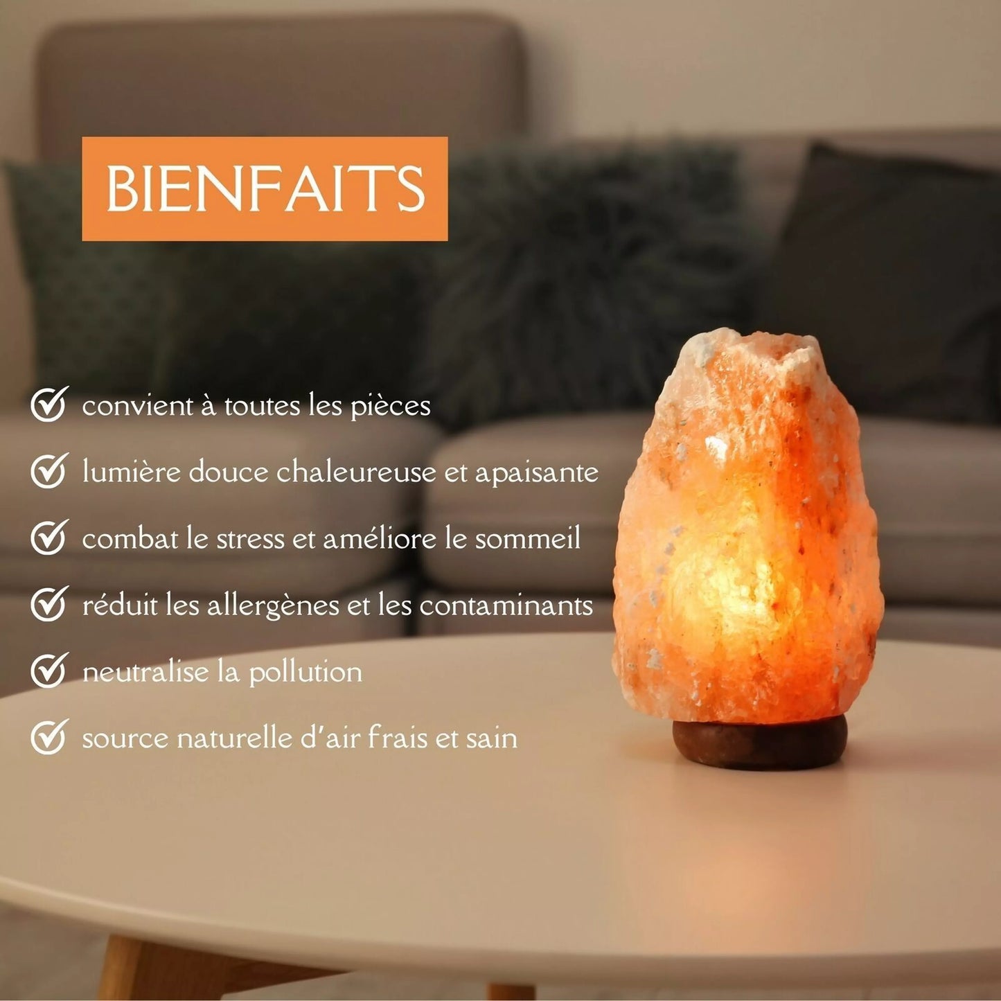Lampe sel de l'Himalaya sphère sur USB - de 10 à 14 cm x de 17 à 23 cm
