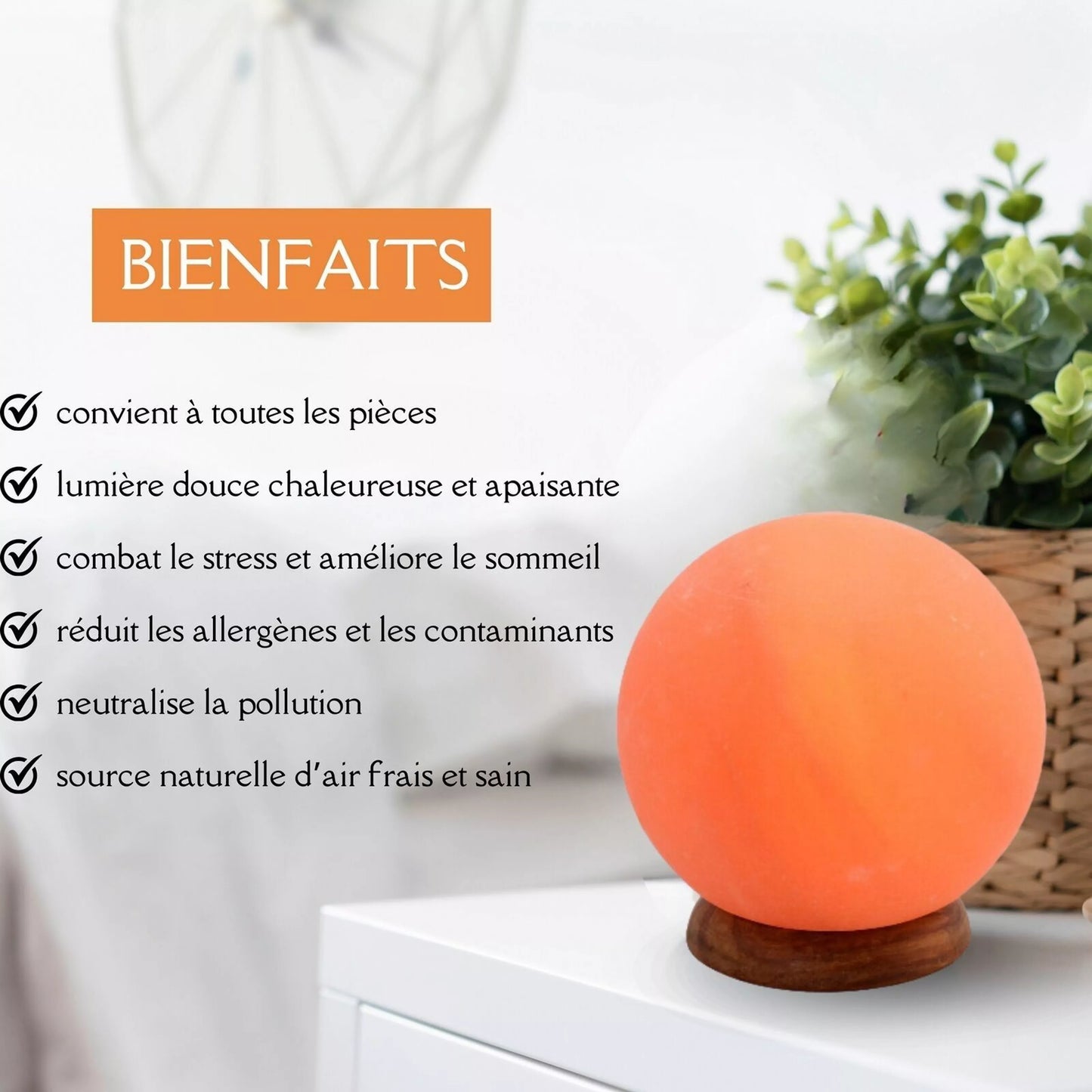 Lampe sel de l'Himalaya sphère sur USB - 8 cm x 8 cm