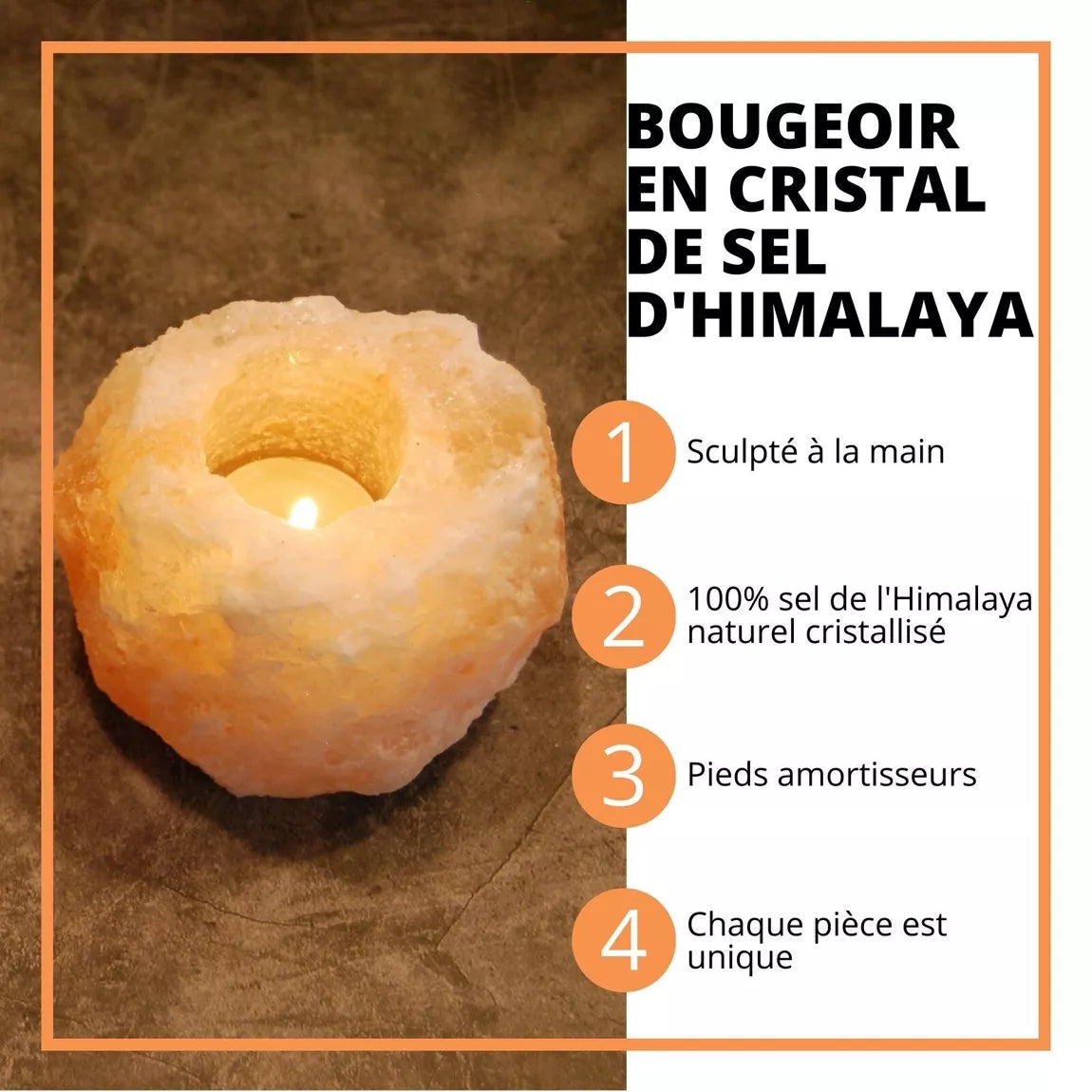 Bougeoir sel de l'Himalaya - Forme brute rock - 1 kg