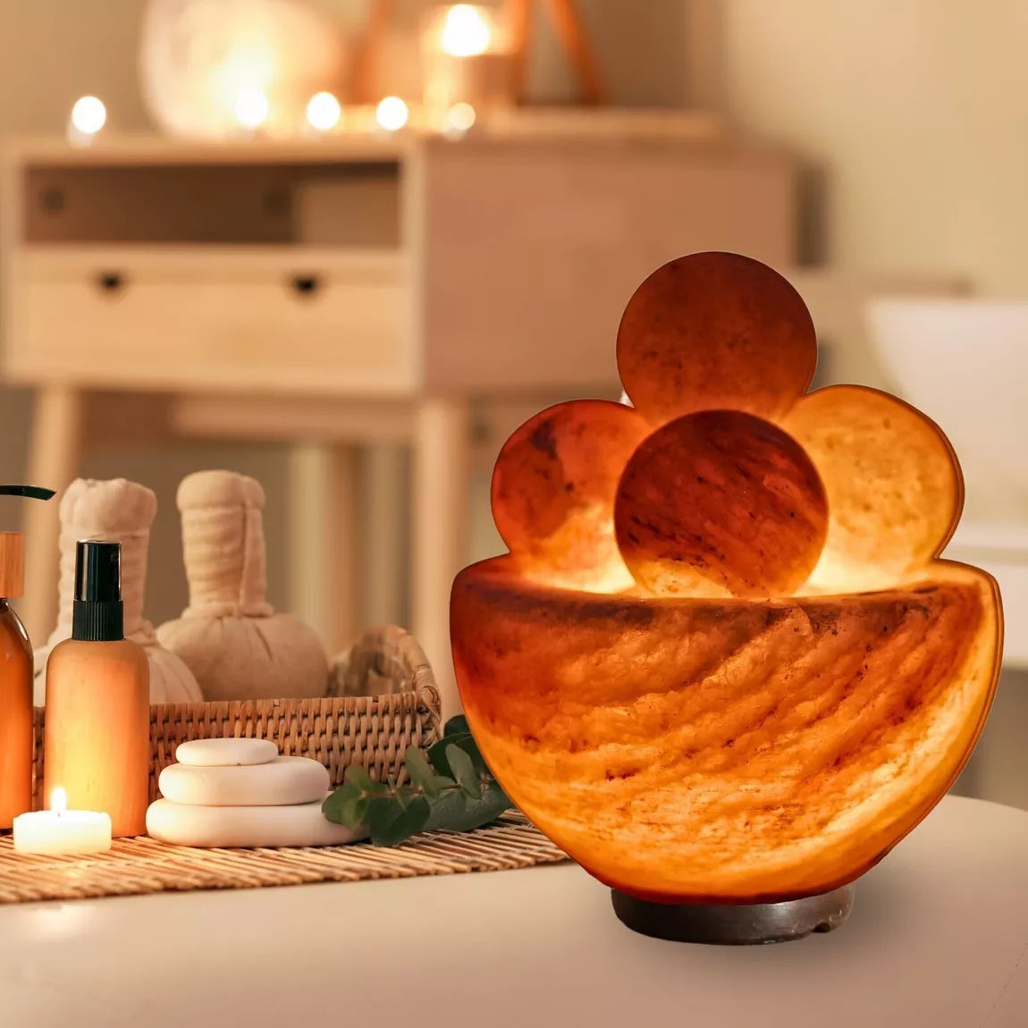Lampe sel de l'Himalaya avec 4 boules de massage - 12 à 14 cm