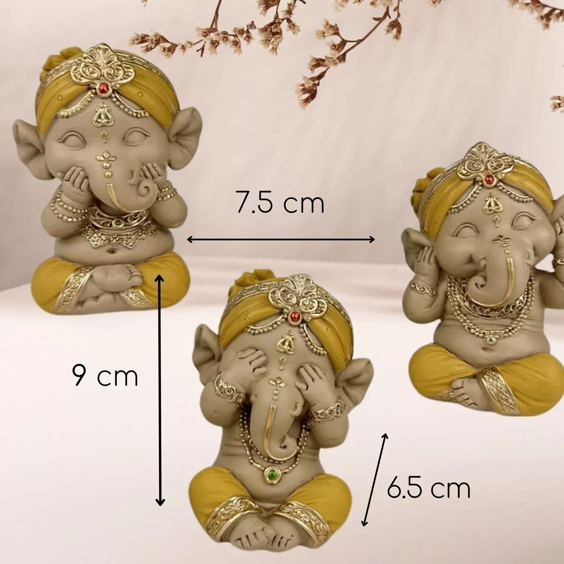 Trio de statuettes de Ganesh mythiques (7,5x6,5x9 cm)