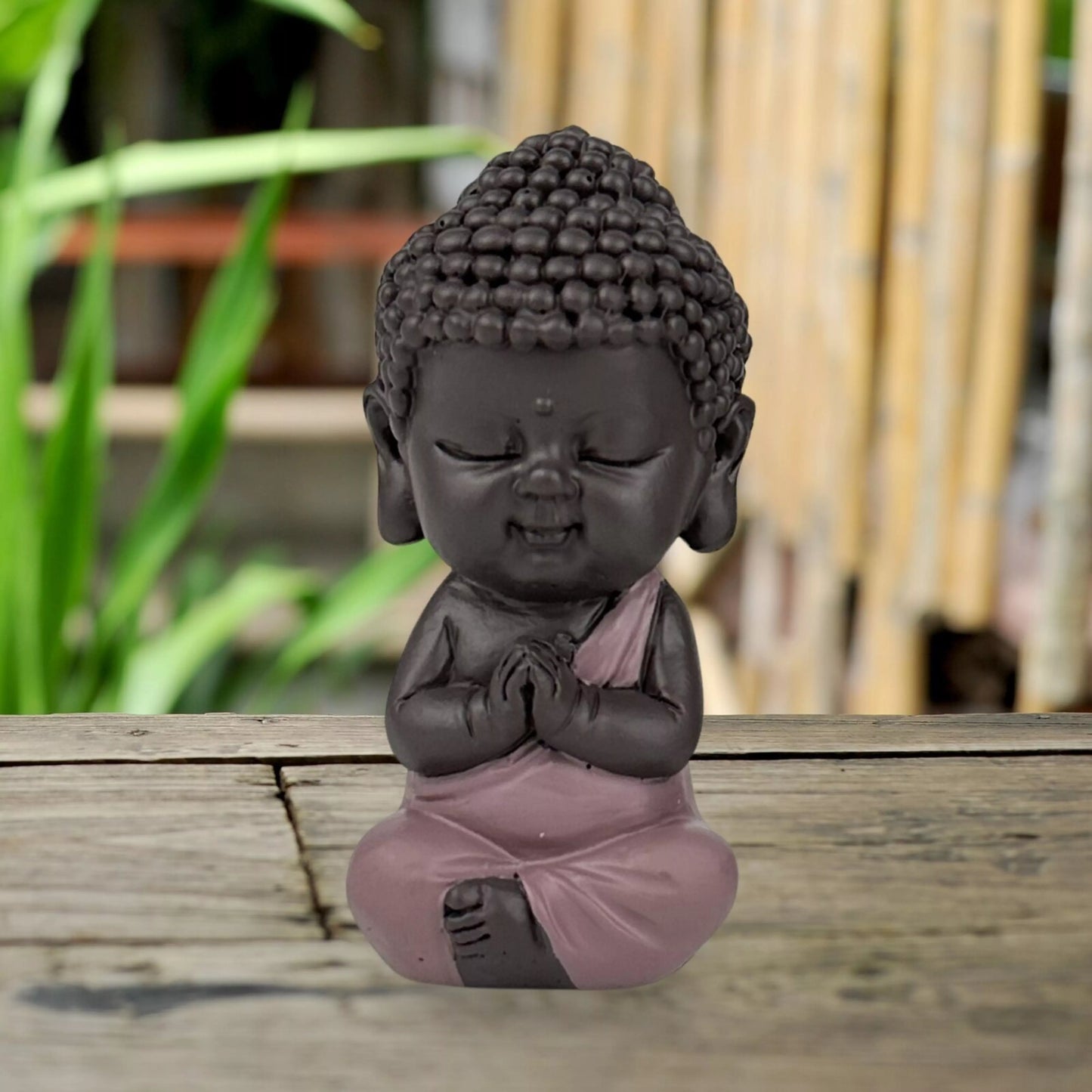 Statuette Bouddha toge rose (3,5x3,5x7 cm)