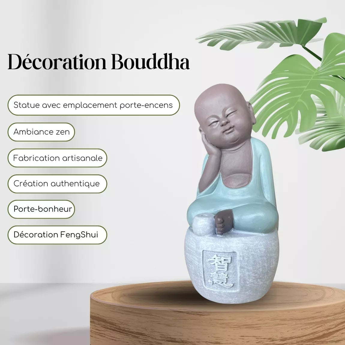 Statuette Bouddha porte-encens - INTELLIGENCE (7x6x14 cm)