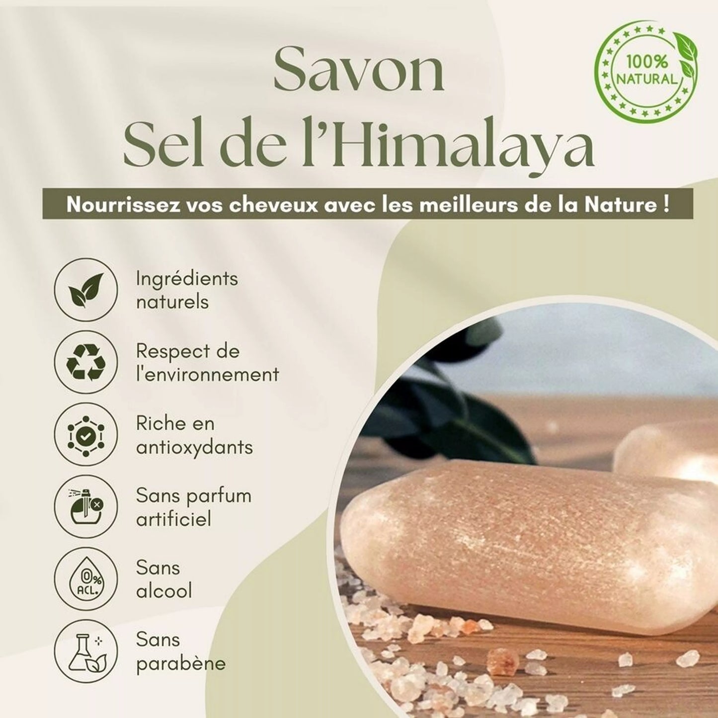 Savon artisanal 100 % naturel au sel de l'Himalaya