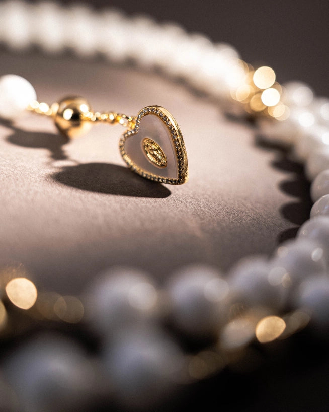 Collier chapelet avec cœur - Blanc