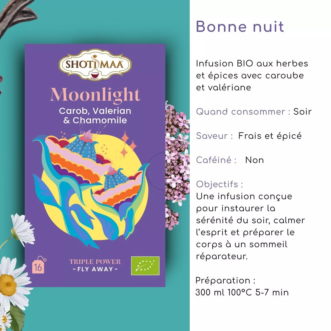 Tisane bio "MOONLIGHT" - Calmer l'esprit, se détendre & favoriser un sommeil paisible