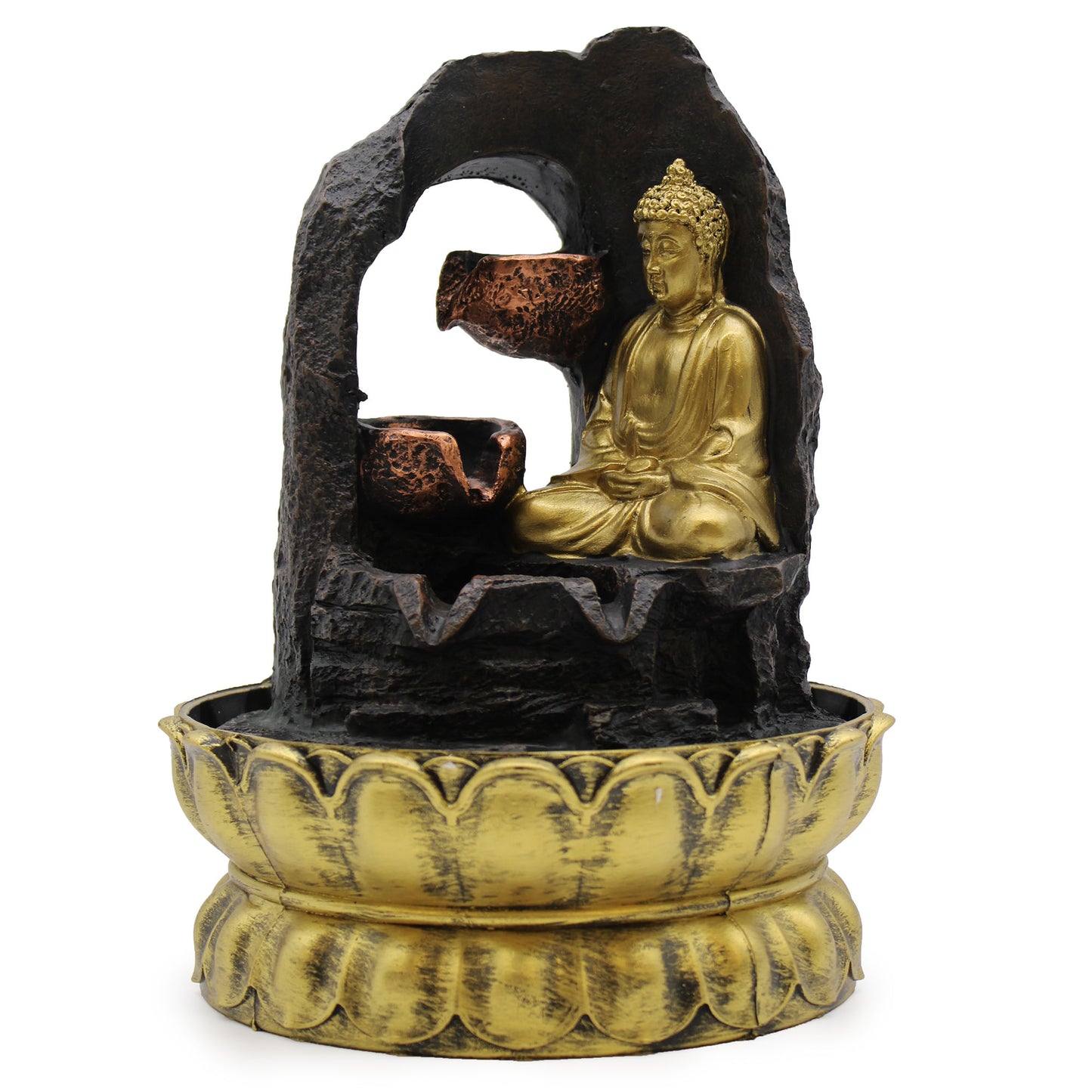 Fontaine de table Feng shui - Bouddha méditant doré - 30 cm