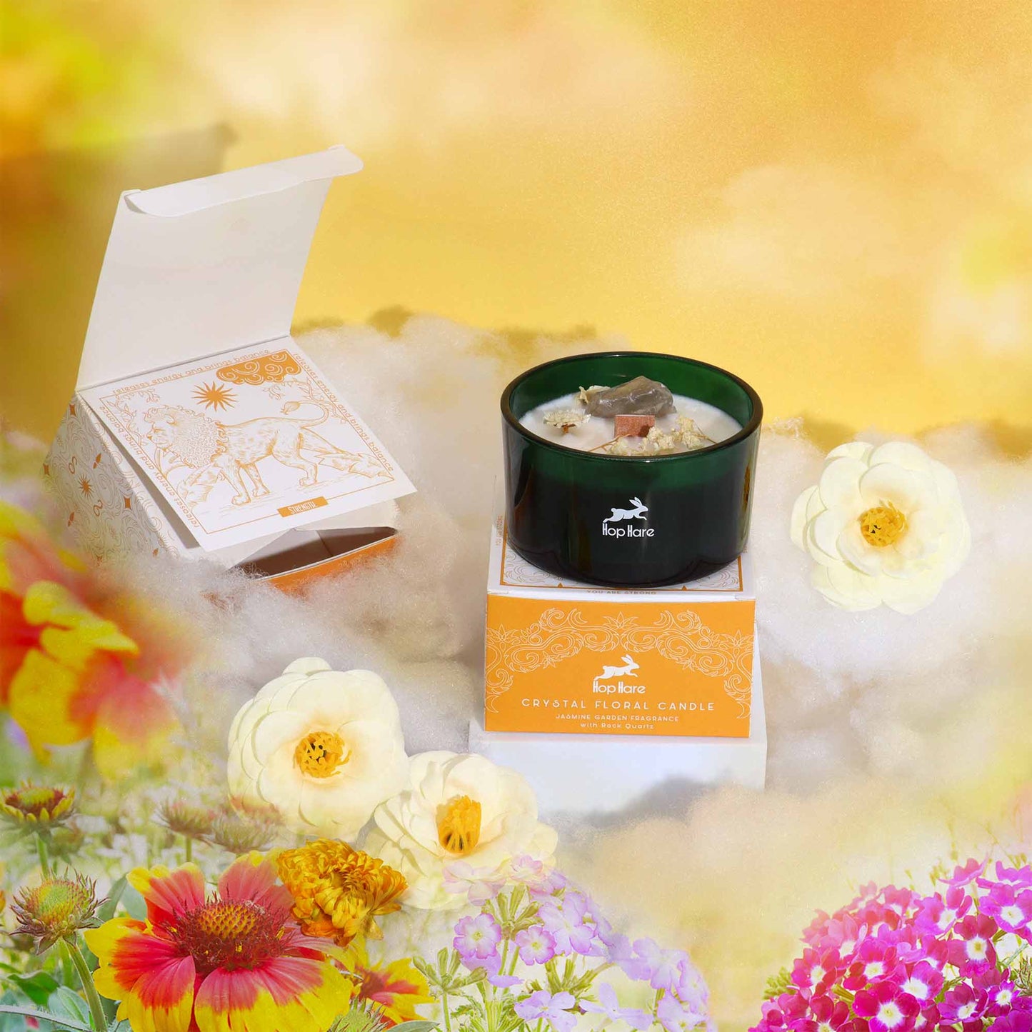 Bougie magique en cristal avec fleurs et gemmes - Le Lion