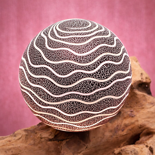 Lampe artisanale d'Indonésie lueur flottante, base en bois - Abat-jour Luna gris