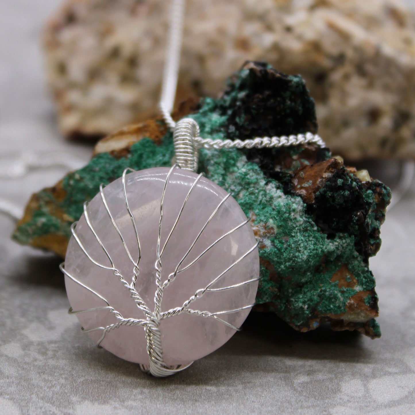 Collier Arbre de vie – Quartz rose