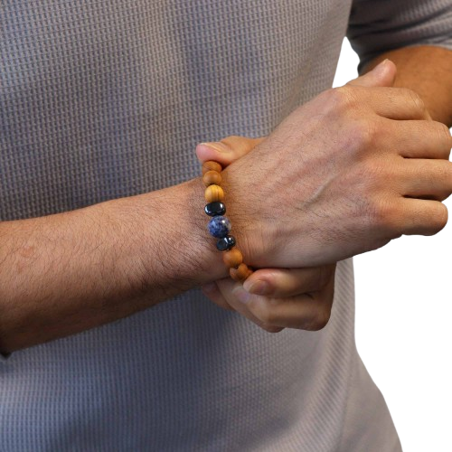 Bracelet en Bois de cèdre et Sodalite pour homme