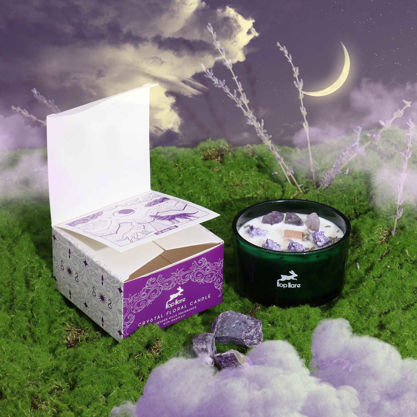 Bougie magique en cristal avec fleurs et gemmes - La Lune