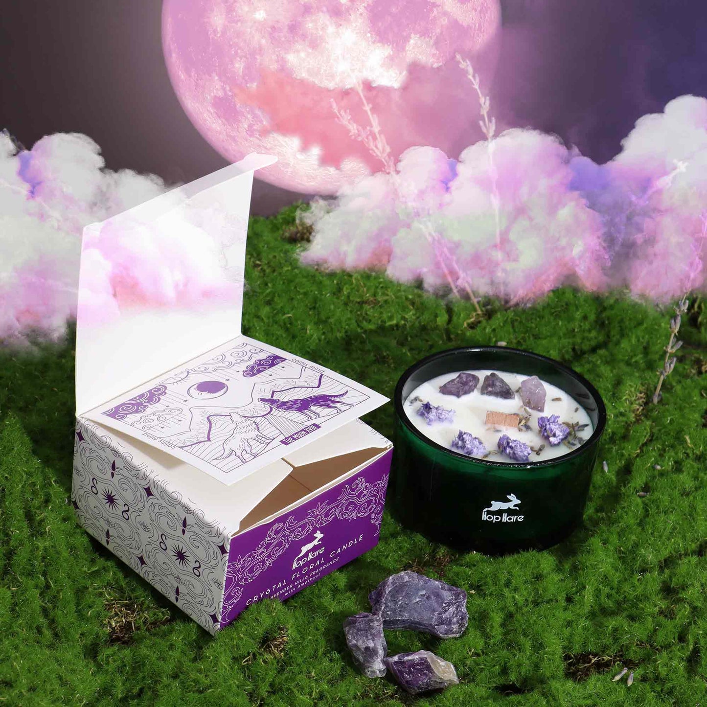 Bougie magique en cristal avec fleurs et gemmes - La Lune